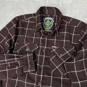 Dixxon Flannel Co Shirt Mens Small FC Marin Brown Plaid Biker Button Down Preppy